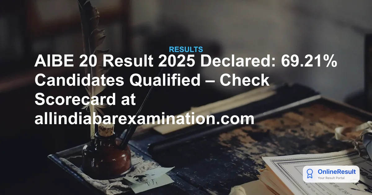 AIBE 20 Result 2025 Declared: 69.21% Candidates Qualified – Check Scorecard at allindiabarexamination.com