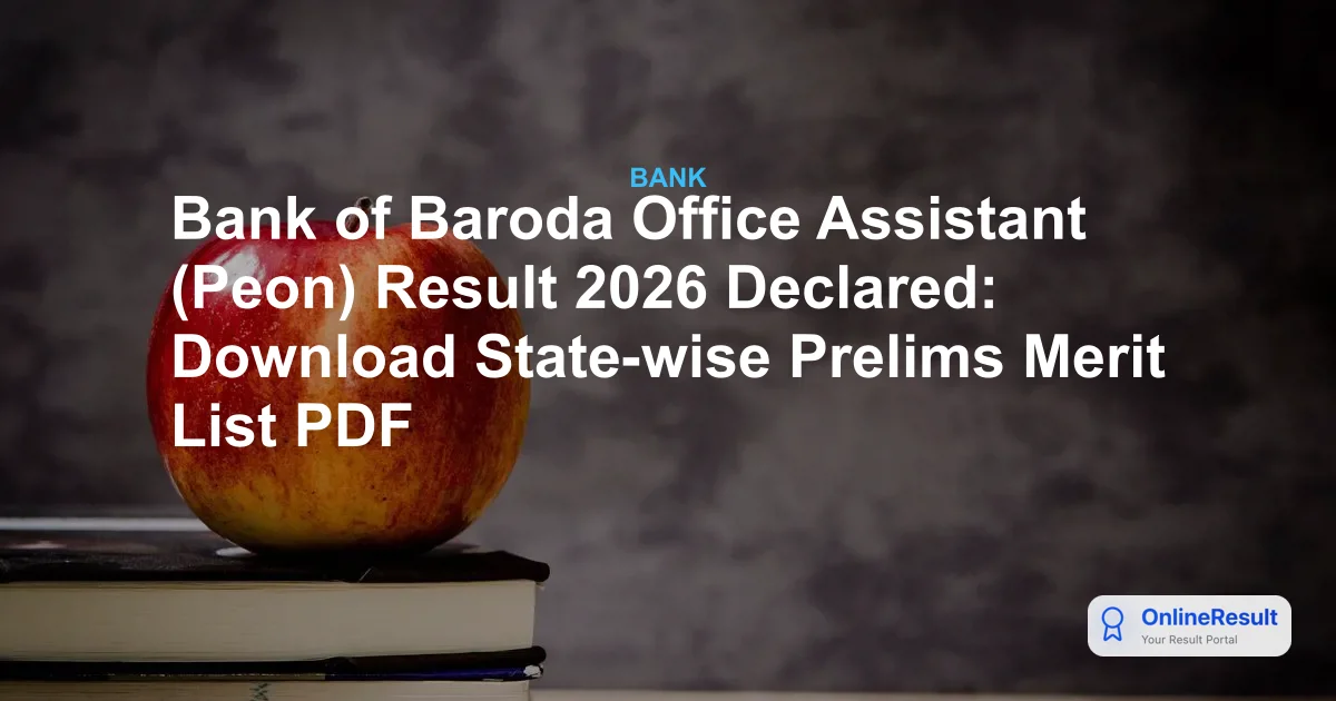 Bank of Baroda Office Assistant (Peon) Result 2026 Declared: Download State-wise Prelims Merit List PDF