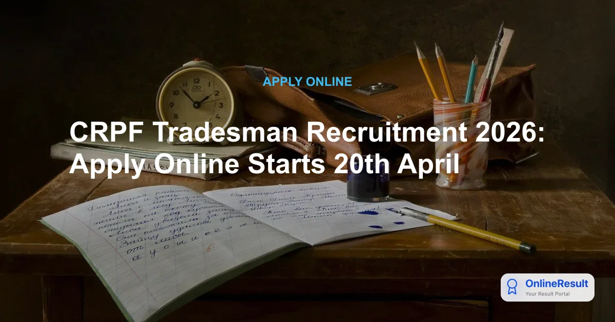 CRPF Tradesman Recruitment 2026: Apply Online Starts 20th April