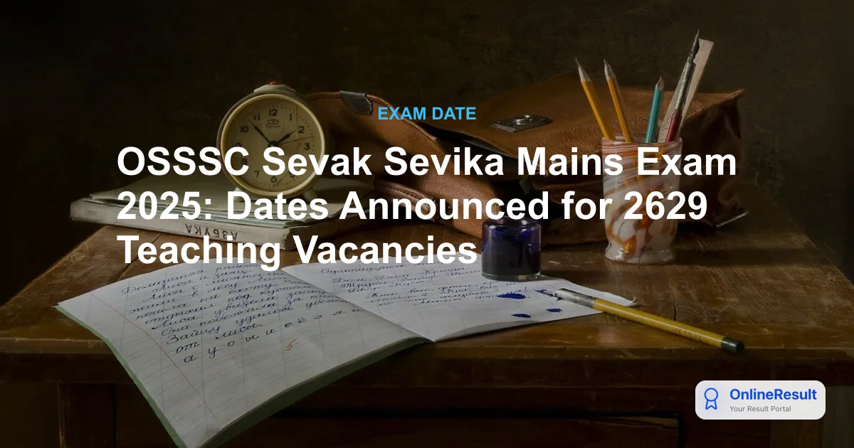 OSSSC Sevak Sevika Mains Exam 2025: Dates Announced for 2629 Teaching Vacancies
