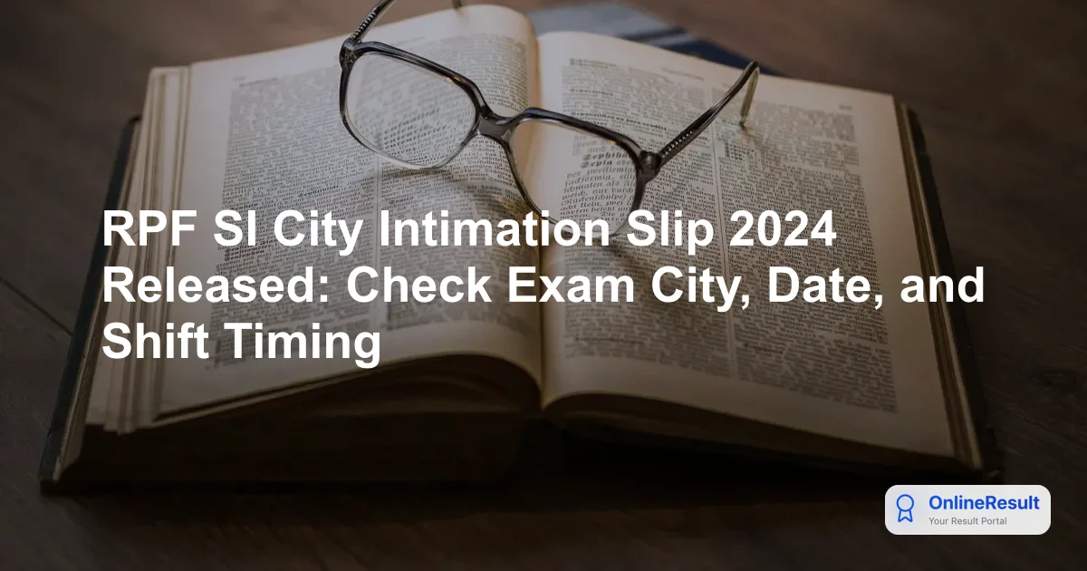 RPF SI City Intimation Slip 2024 Released: Check Exam City, Date, and Shift Timing