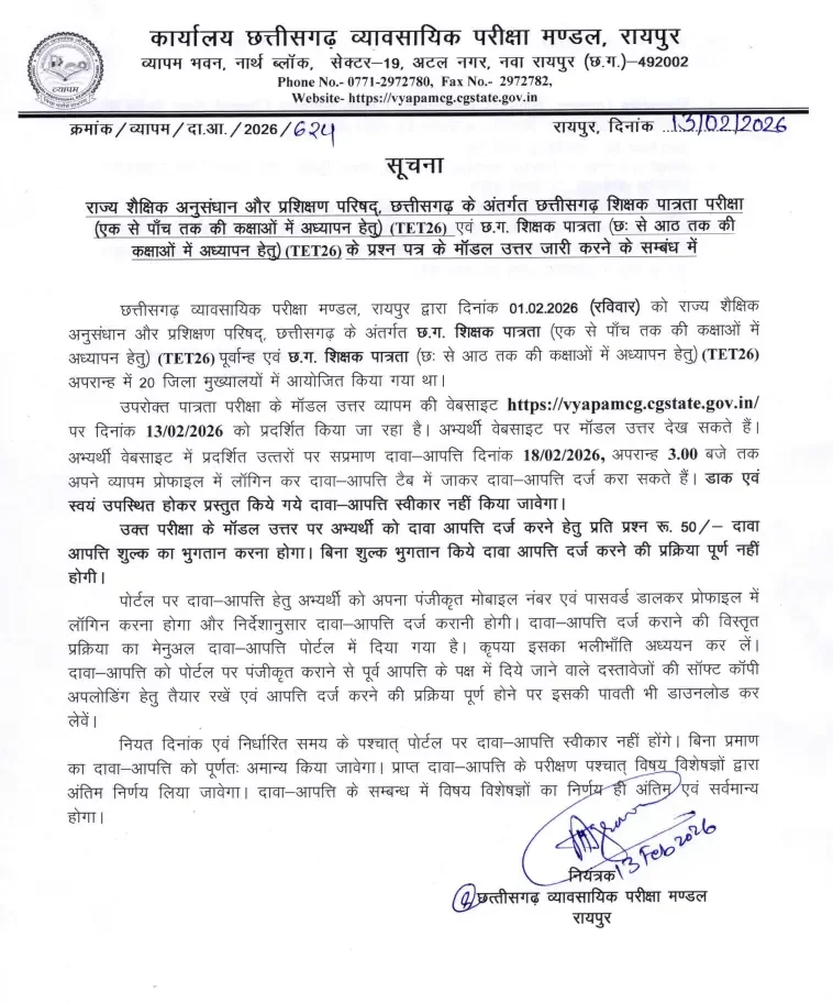 CG TET Answer Key