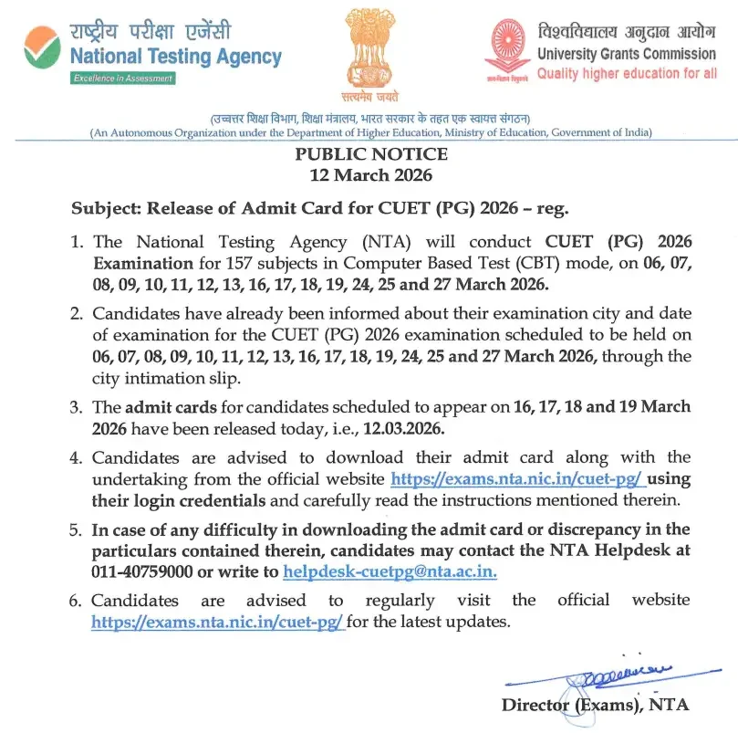 CUET PG 2026 Admit Card Official Notification