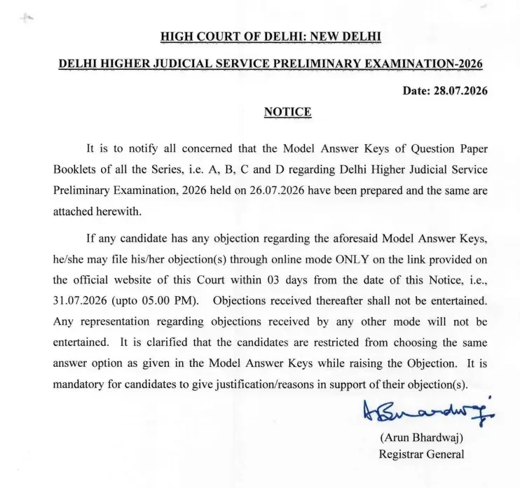 Delhi Higher Judicial Service (HJS) Prelims Answer Key 2026 Out, Direct Download Link_3.1