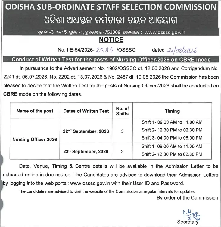 OSSSC Nursing Officer Exam Date 2026 Out, Check Official Exam Notice_3.1