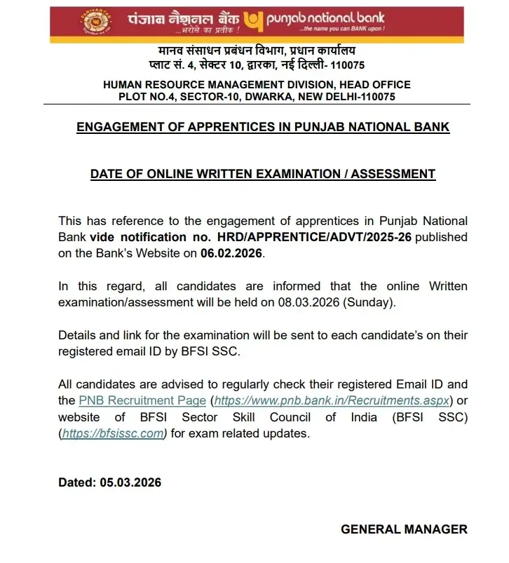 PNB Apprentice Exam Date 2026 Out, Check Official Exam Schedule (5138 Vacancies)_3.1