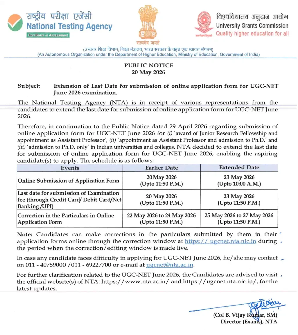 UGC NET 2026 Apply Online Extended till May 23rd