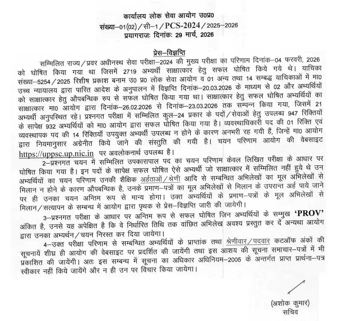 UPPSC Final Result 2024 Out @uppsc.up.nic.in, Neha Panchal Secured 1st Position_3.1