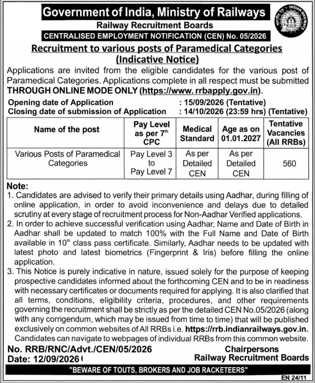RRB Nursing Superintendent Recruitment 2026 Notification Out, 350+ Vacancies, Check Details_3.1